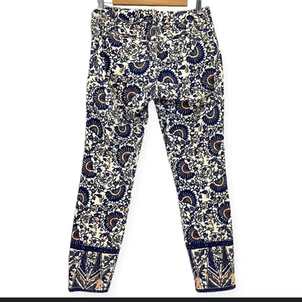 Tory Burch cropped skinny jean Izzy print navy blue 28 side zip